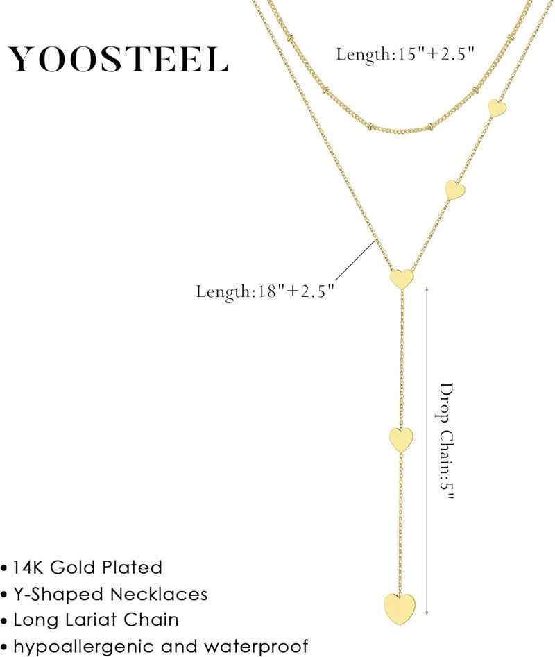 Yoosteel Long 14K-Gold-Plated Necklace for Women - Valentines Day Gifts Dainty Y-Shaped Necklaces Lariat Drop Chain Simple Jewelry Trendy Gift for Women - Image 4